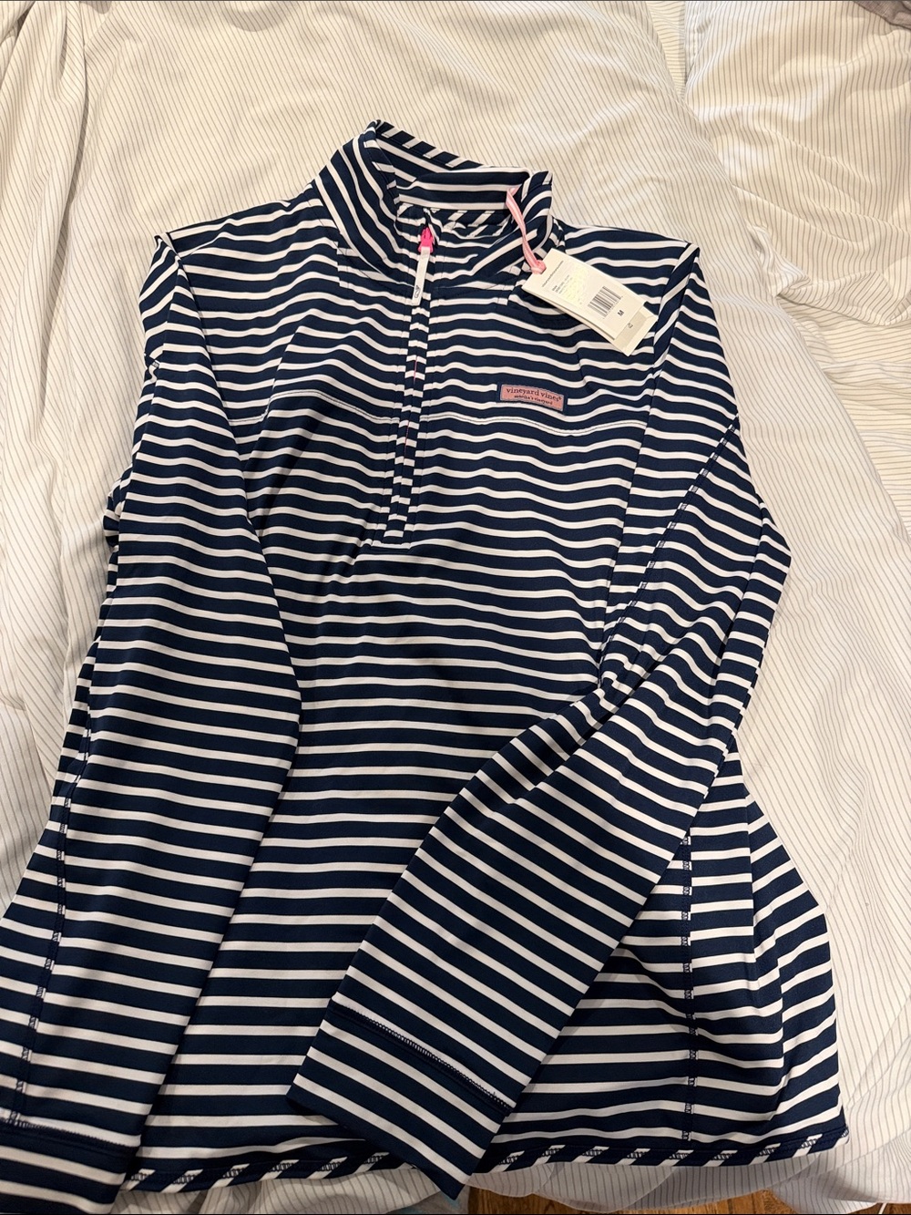 Vineyard Vines Navy and White Striped Quarter-Zip
